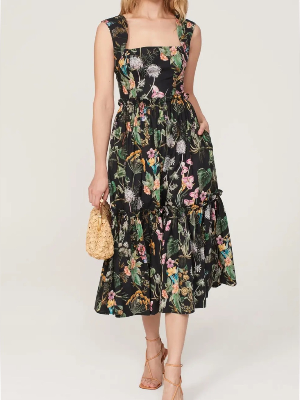 Cara Cara New York Claire Floral Square-Neck Midi Dress. Size 0.